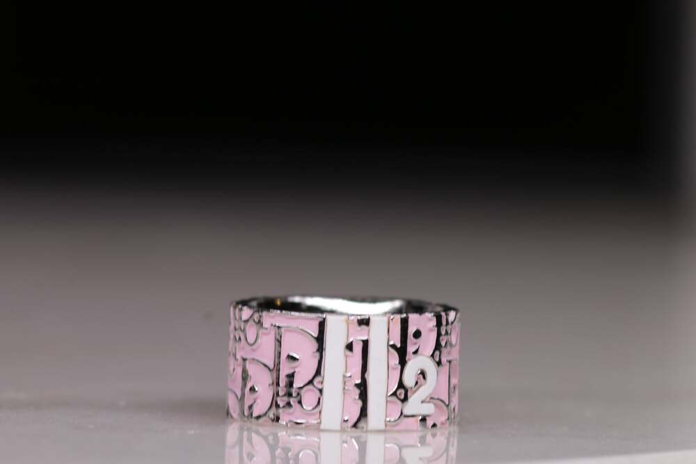 Vintage Christian Dior Pink Enamel Trotter Oblique Monogram Band Ring 2 Size 6 